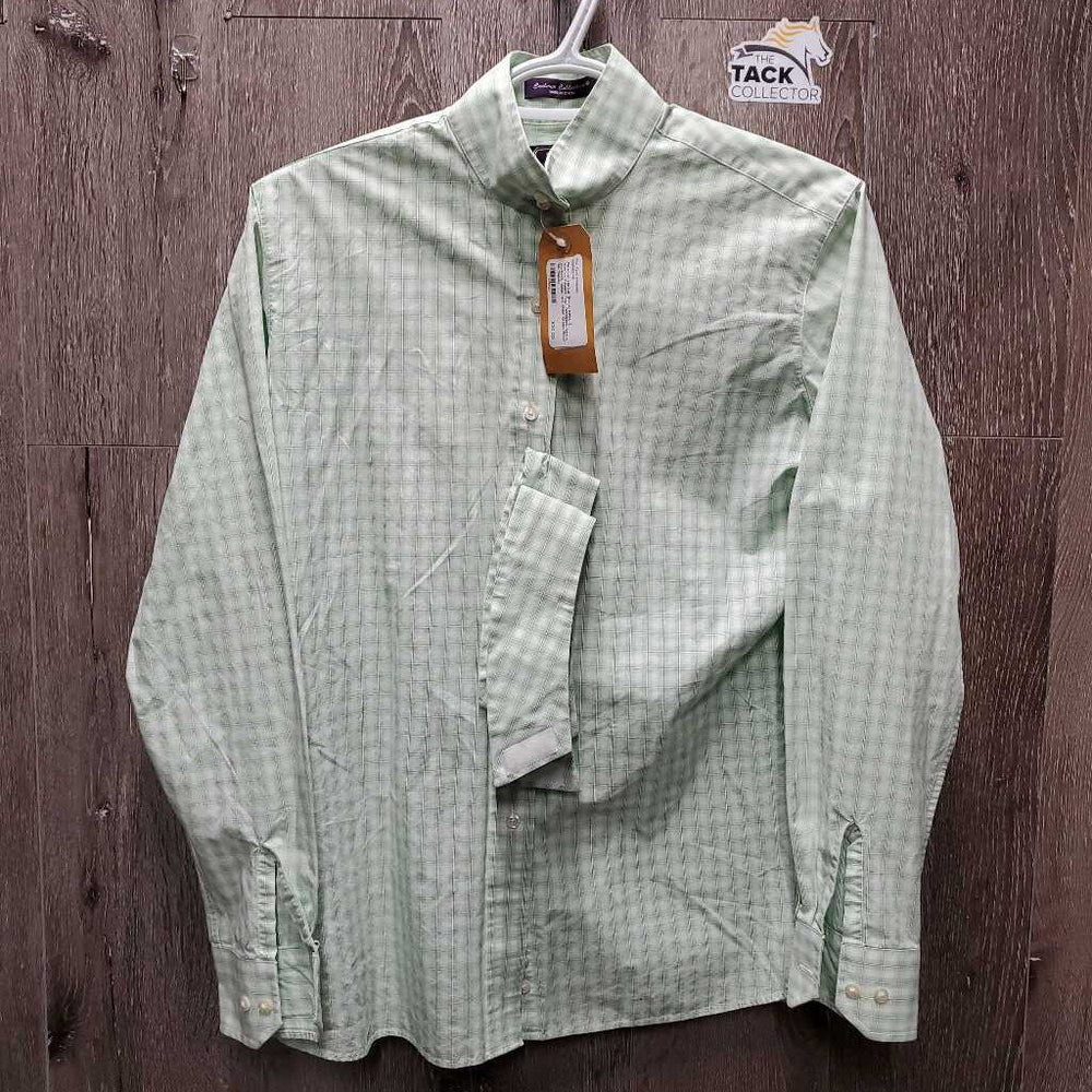 LS Show Shirt, 2 Velcro Collars *vgc, wrinkles, seam puckers, older, sm stain