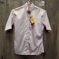 SS Show Shirt, attached snap collar *gc, bubbled collar, older, seam puckers, shrunk?
