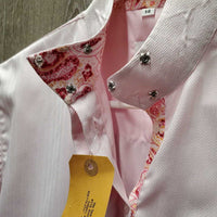 SS Show Shirt, attached snap collar *gc, bubbled collar, older, seam puckers, shrunk?
