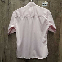 SS Show Shirt, attached snap collar *gc, bubbled collar, older, seam puckers, shrunk?
