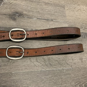 Pr Hvy Leather Elastic Side Reins *gc, older, mnr stains, xholes, rust, repaired