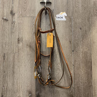 Narrow Headstall, Reinsman? Loose Ring, Pr Narrow Curb Reins *gc, clean, chews, scrapes, stains
