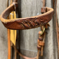 Narrow Headstall, Reinsman? Loose Ring, Pr Narrow Curb Reins *gc, clean, chews, scrapes, stains
