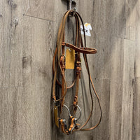 Narrow Headstall, Reinsman? Loose Ring, Pr Narrow Curb Reins *gc, clean, chews, scrapes, stains
