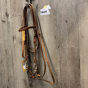 Narrow Headstall, Reinsman? Loose Ring, Pr Narrow Curb Reins *gc, clean, chews, scrapes, stains