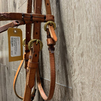 Narrow Headstall, Reinsman? Loose Ring, Pr Narrow Curb Reins *gc, clean, chews, scrapes, stains
