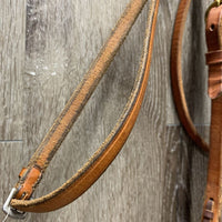 Narrow Headstall, Reinsman? Loose Ring, Pr Narrow Curb Reins *gc, clean, chews, scrapes, stains
