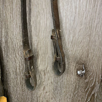 Flat Bridle, Wide Braided Reins *fair, v.dirty, v.stiff & dry, xholes, repaired, rough, trimmed end
