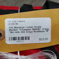 Cotton Stable Blanket, "Champion 1990/91", 2 legs *like new, mnr snags
