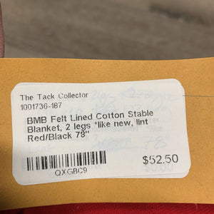 Felt Lined Cotton Stable Blanket, 2 legs *like new, lint
