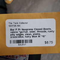 Pr Neoprene Closed Boots, velcro *gc/fair, older, threads, rusty, pilly edges, clean, stains, crack/slice, hairy, stiff center