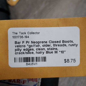 Pr Neoprene Closed Boots, velcro *gc/fair, older, threads, rusty, pilly edges, clean, stains, crack/slice, hairy, stiff center