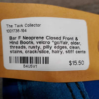 Neoprene Closed Front & Hind Boots, velcro *gc/fair, older, threads, rusty, pilly edges, clean, stains, crack/slice, hairy, stiff center
