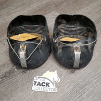 Pr Hoof Boots, 1 clear sole *gc, clean & dirty, residue, rust, scraped toes, trimmed heel straps
