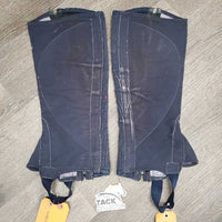 Pr Synthetic Micro Suede Half Chaps *fair, peeling, frayed edges, faded, mnr dirt?stains, stretched elastic, fuzzy lining
