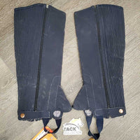 Pr Synthetic Micro Suede Half Chaps *fair, peeling, frayed edges, faded, mnr dirt?stains, stretched elastic, fuzzy lining
