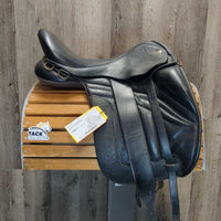 17.5" XW *7" Black Country Equinox Monoflap Trail - Dressage, Lg Short Exterior Front Blocks, Wool Flocking, Serge Panels, soft Schrumph leather, Extra D Rings & Seat Foam, Rear Gusset Panels, Flaps: 15"L x 12"W Serial # 1732 171/2 W Spring Tree
