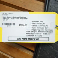 17.5" XW *7" Black Country Equinox Monoflap Trail - Dressage, Lg Short Exterior Front Blocks, Wool Flocking, Serge Panels, soft Schrumph leather, Extra D Rings & Seat Foam, Rear Gusset Panels, Flaps: 15"L x 12"W Serial # 1732 171/2 W Spring Tree

