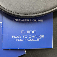 17" Adj *Med/Black Gullet In Premier Equine Bordeaux Monoflap Cross Country Close Contact, Navy PEI Cotton Cover, Red/Wide Gullet, box, info, Synthetic Flocking, Front & Rear Gusset Panels, Med Front & Back Blocks, Flaps: 13"L x 13"W Serial # PD 062923