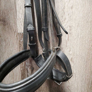 Rsd/Padded Dressage Bridle, Crank, Flash, Wide Braided Reins *vgc, clean, mnr residue & hair, dents, tight keeper, older, creases