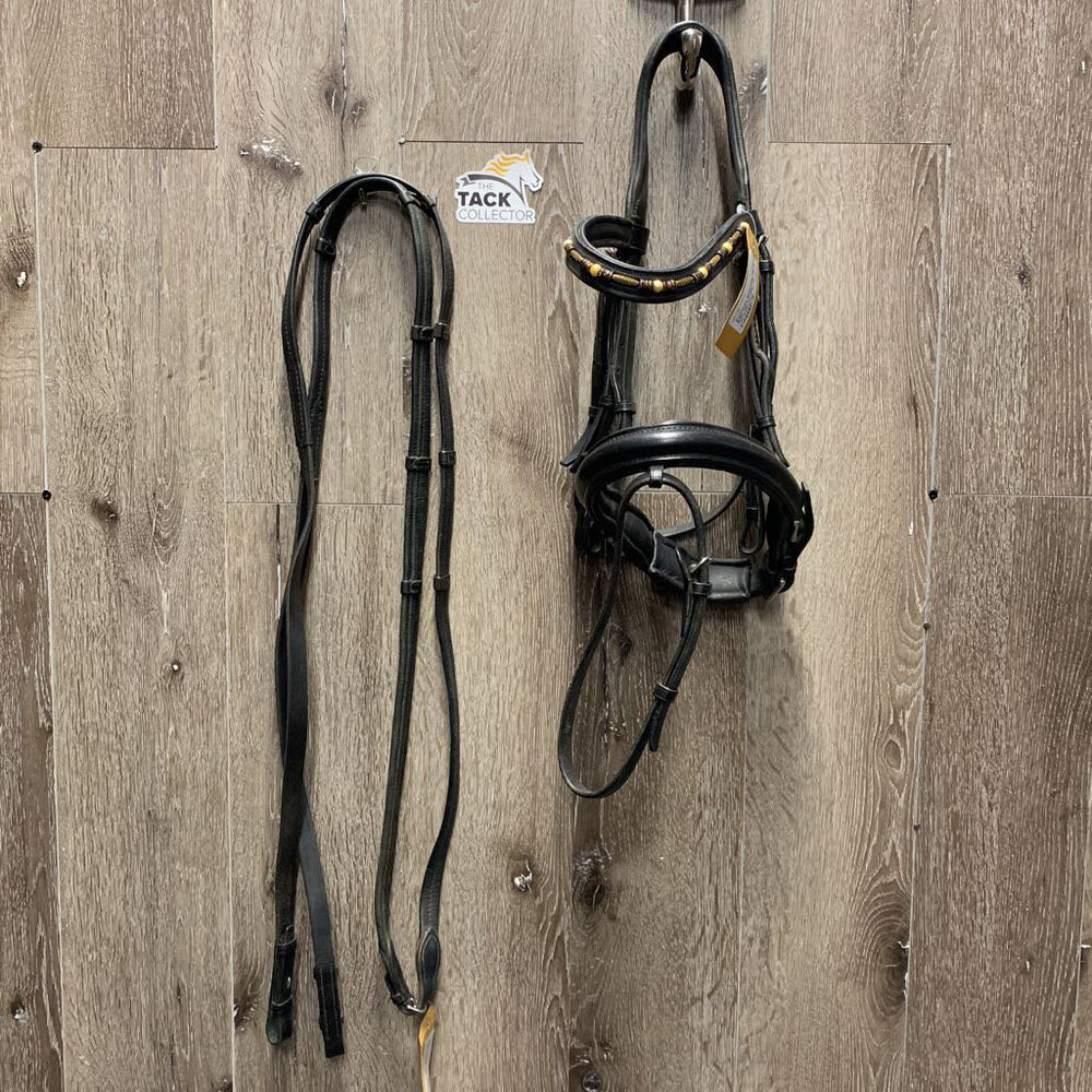 Rsd/Padded Monocrown Dressage Bridle, Crank, Flash, Bling, Padded Reins *vgc, mnr edge rubs, dirt & rubs