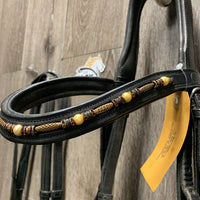 Rsd/Padded Monocrown Dressage Bridle, Crank, Flash, Bling, Padded Reins *vgc, mnr edge rubs, dirt & rubs
