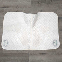 Quilt Dressage Saddle Pad, 1x piping *gc, clean, mnr stains, hair, puckered, rubbed torn binding, pills
