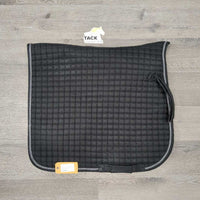 Quilt Dressage Saddle Pad, 1x piping *gc, mnr dirt, hairy rubbed underside, piping rubs
