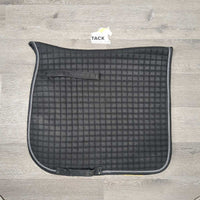 Quilt Dressage Saddle Pad, 1x piping *gc, mnr dirt, hairy rubbed underside, piping rubs
