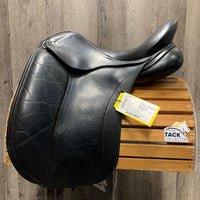 17.5" Adj *set xw *6.5" Schleese Wave Dressage Saddle, 2 Xl Long Front Velcro Blocks, Navy Schleese Cover, Wool Flocking, Rear Gusset Panels, Flaps: 16.5"L x 12"W Serial #: 2-17 6329S0106
