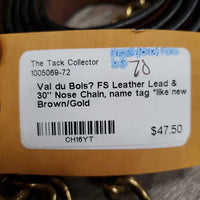 FS Leather Lead & 30" Nose Chain, name tag *like new
