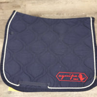 Velvet Dressage Saddle Pad, piping *gc, cut tabs, dirt, mnr hair, faded, stains
