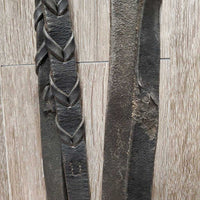 Thick Rsd Padded Dressage Bridle, Braided Reins, Roller Buckles *gc/fair, slices?chews, edge scrapes, tight keepers, older
