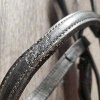 Thick Rsd Padded Dressage Bridle, Braided Reins, Roller Buckles *gc/fair, slices?chews, edge scrapes, tight keepers, older
