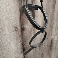 Thick Rsd Padded Dressage Bridle, Braided Reins, Roller Buckles *gc/fair, slices?chews, edge scrapes, tight keepers, older
