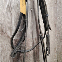 Thick Rsd Padded Dressage Bridle, Braided Reins, Roller Buckles *gc/fair, slices?chews, edge scrapes, tight keepers, older