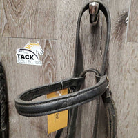 Thick Rsd Padded Dressage Bridle, Braided Reins, Roller Buckles *gc/fair, slices?chews, edge scrapes, tight keepers, older
