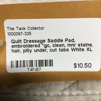 Quilt Dressage Saddle Pad, embroidered *gc, clean, mnr stains, hair, pilly under, cut tabs
