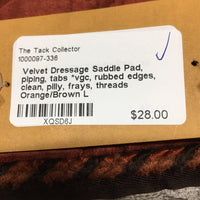 Velvet Dressage Saddle Pad, piping, tabs *vgc, rubbed edges, clean, pilly, frays, threads
