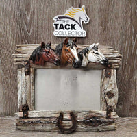 Ceramic Picture Frame, 3 Horse Heads *vgc, mnr dirty glass & chipped/rubbed ears
