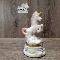 Ceramic Unicorn Jewelry Box, hinged lid *vgc, mnr horn chip
