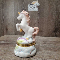 Ceramic Unicorn Jewelry Box, hinged lid *vgc, mnr horn chip
