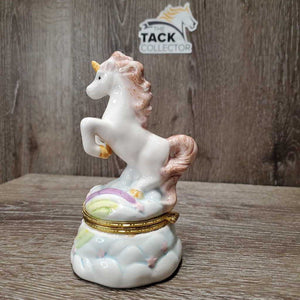 Ceramic Unicorn Jewelry Box, hinged lid *vgc, mnr horn chip