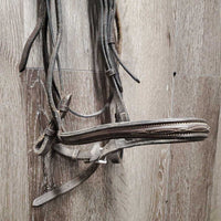 FS Rsd/Padded Bridle, Braided Reins *gc/fair, v.dirty, stiff, dry, loose keepers & hooks, v.scraped edges, xholes, creases