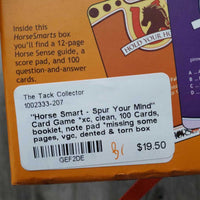 "Horse Smart - Spur Your Mind" Card Game *xc, clean, 100 Cards, booklet, note pad *missing some pages, vgc, dented & torn box
