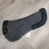 Quilted Rolled Sheepskin Half Pad *gc, mnr hair, older, holey edges, faded, rubs, clumpy, undone weak velcro