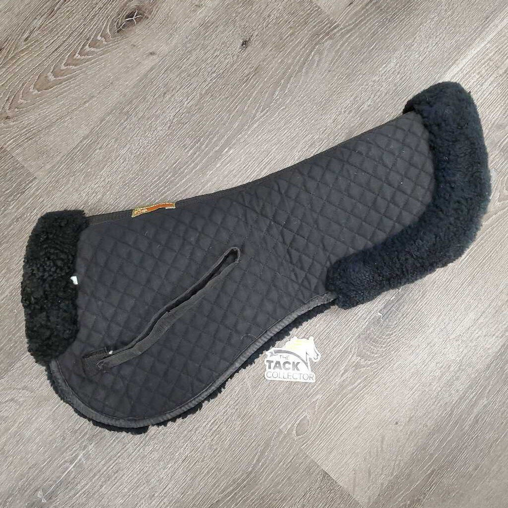 Quilted Rolled Sheepskin Half Pad *gc, mnr hair, older, holey edges, faded, rubs, clumpy, undone weak velcro