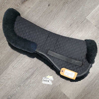 Quilted Rolled Sheepskin Half Pad *gc, mnr hair, older, holey edges, faded, rubs, clumpy, undone weak velcro
