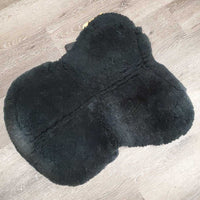 Quilted Rolled Sheepskin Half Pad *gc, mnr hair, older, holey edges, faded, rubs, clumpy, undone weak velcro