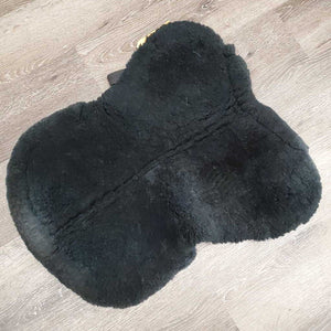 Quilted Rolled Sheepskin Half Pad *gc, mnr hair, older, holey edges, faded, rubs, clumpy, undone weak velcro